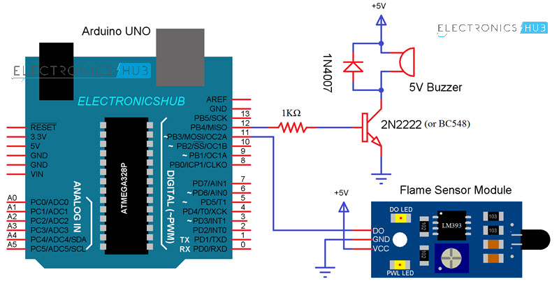 Arduino火焰传感器接口电路图